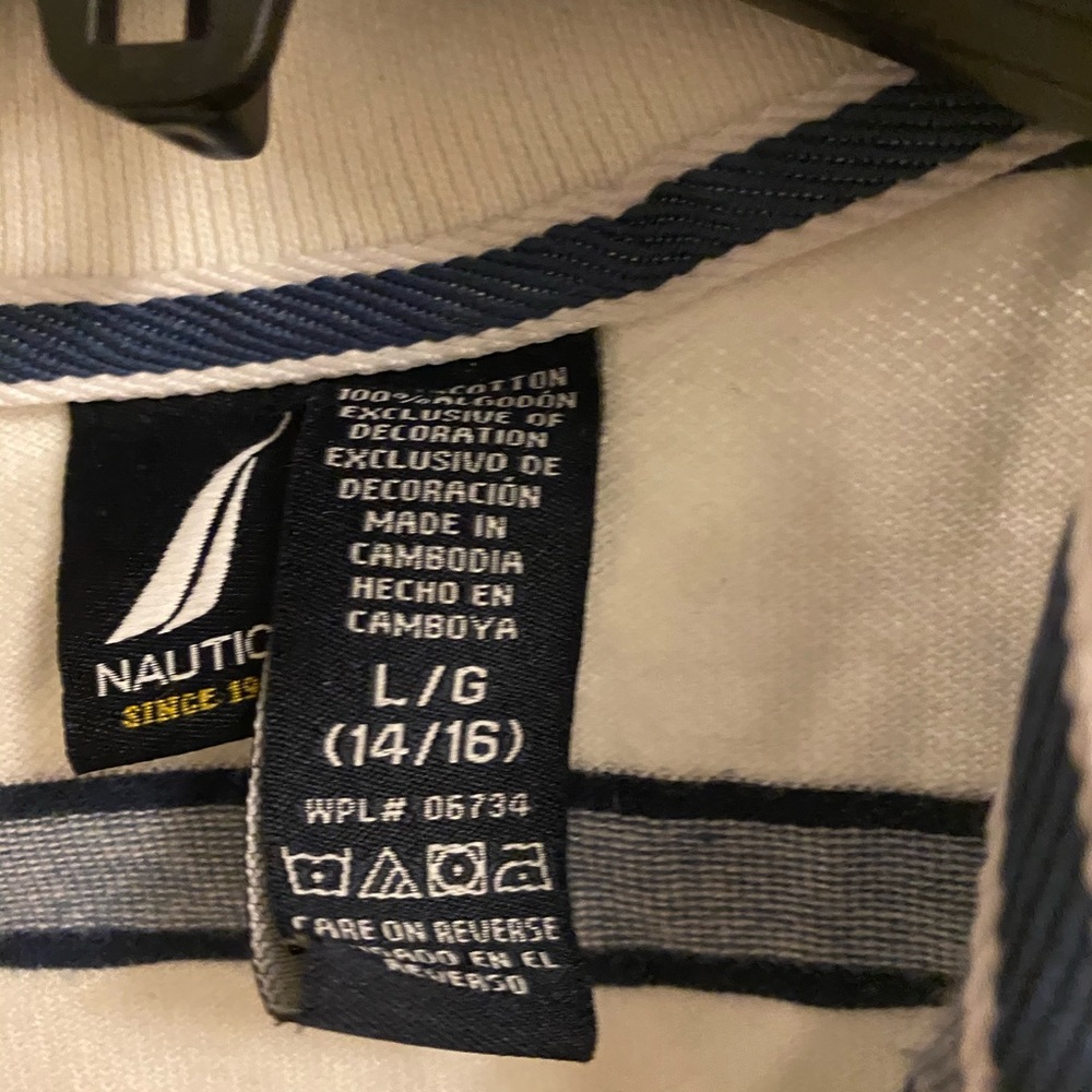 Nautica blue white striped polo shirt boys large